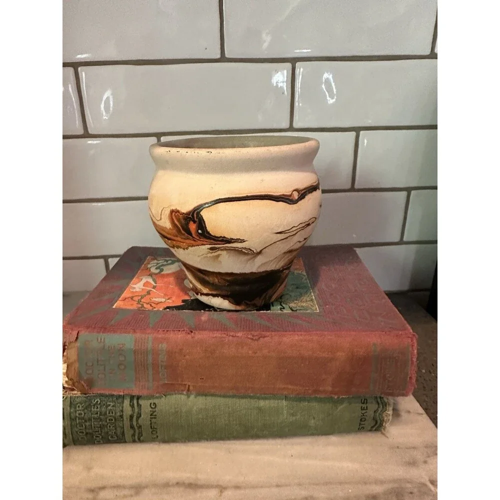 Nemadji Pottery Red Swirl Vase 12”Tall Multi Color Brown Swirls Western Decor
